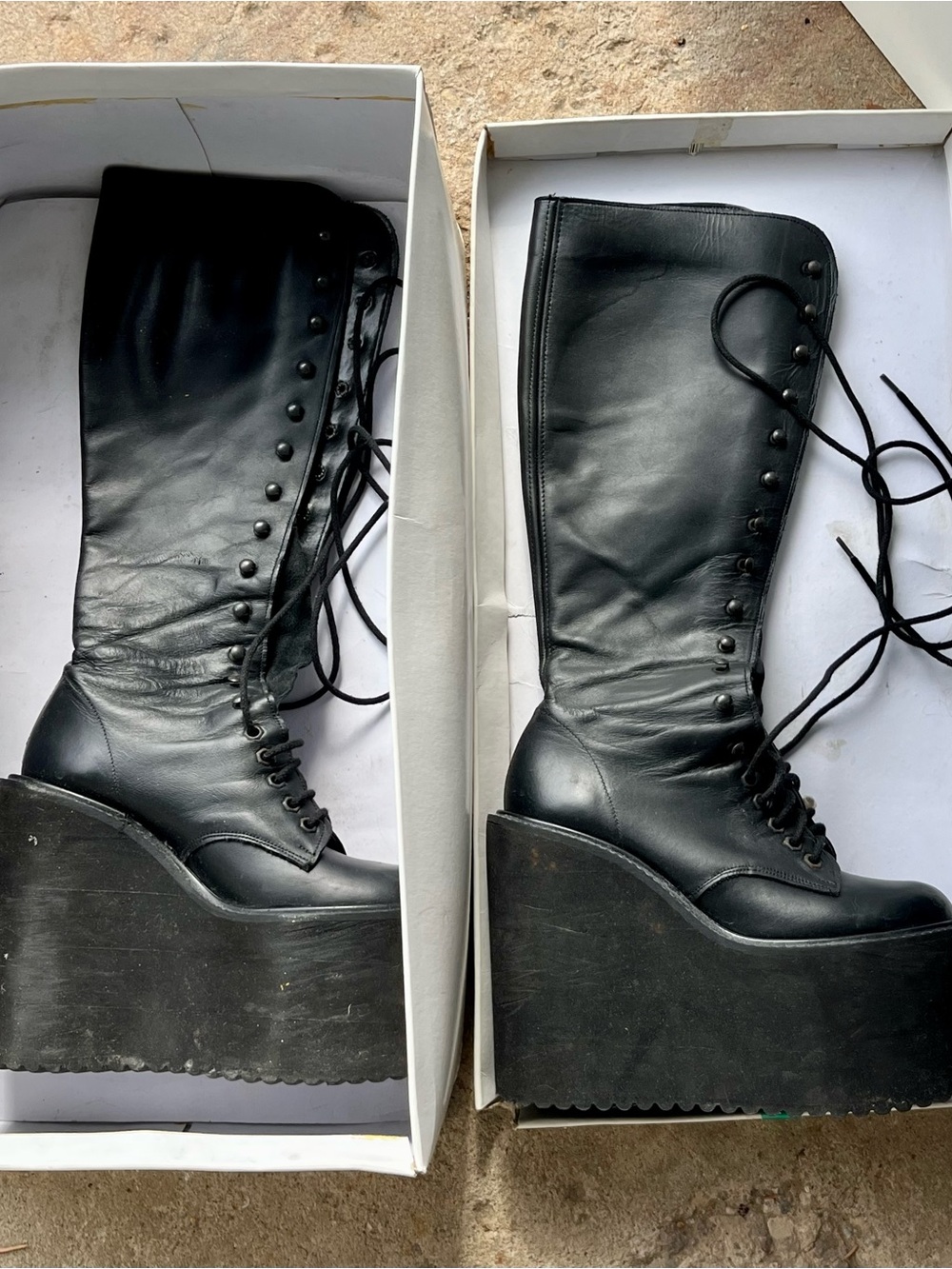 Fantasy of London tall stacked Black Lace-Up Boots